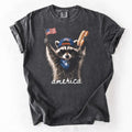 Comfort Colors Feral Raccoon Patriotic T-Shirt - Funny 4th of July America Tee for Men & Women