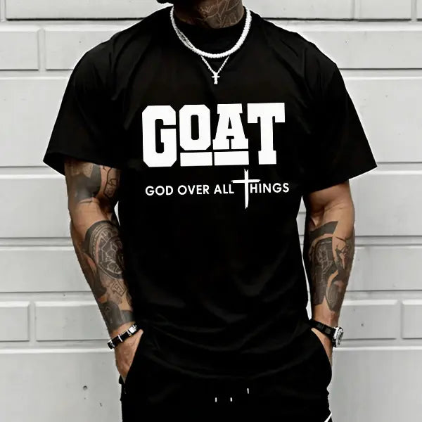 GOAT “God Over All” Men’s Christian T-Shirt – 100% Cotton Streetwear Faith Tee