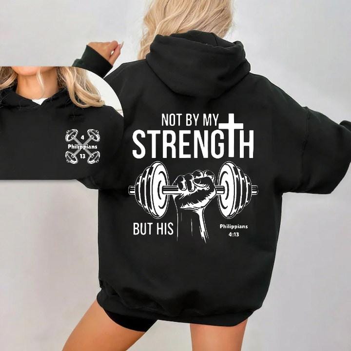'Not by my strength, but by His' double-sided printed cross and dumbbell pattern