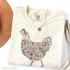 Comfort Colors Funny Chicken Shirt, Floral Farm T-Shirt, Retro Farmhouse Hen Tee, Cute Chicken Lover Gift for Women, Backyard Farm Aesthetic Top