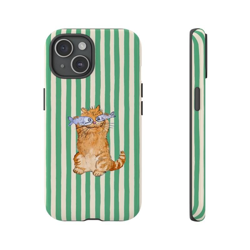 Cute Orange Cat Phone Case with Fish Pastel Pattern Protective Cover Gift for Her Him Many Background Cartoon Phonecover Ocean Sleek Durable UV Printed Shock Resistant TPU Lining