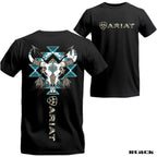 Ariat Tribal Bull Skull T-Shirt Western Aztec Feathers Graphic Unisex Tee