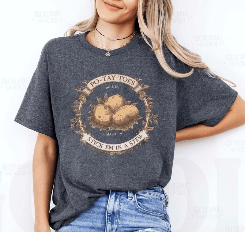 Herr der Ringe Kartoffel-Shirt, lustiges Hobbit-Zitat-T-Shirt, Geschenk für Tolkien-Filmfans, Vintage-Design, rustikales Design, gemütliches Unisex-T-Shirt 