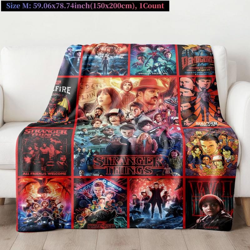 Stranger Things-Themendecke, ausdrucksstarkes Poster-Motiv, lebendige Sci-Fi-Atmosphäre, weich und kuschelig, perfekt für Sofa, Bett oder als Dekoration, herzerwärmendes Geschenk