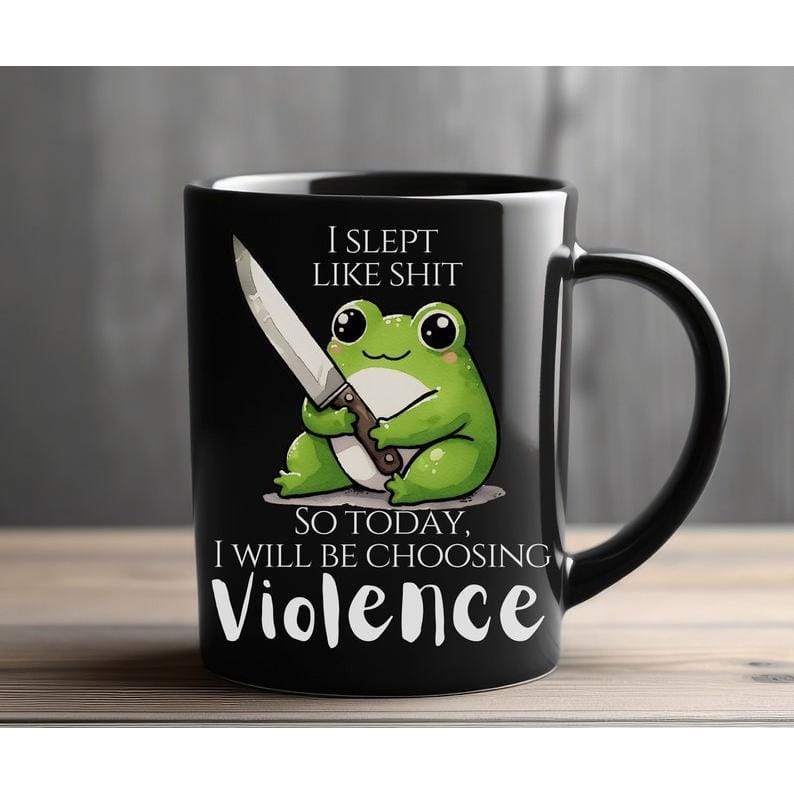 Kawaii-Frosch-Kaffeebecher, frecher und trendiger Keramikbecher in Schwarz oder Weiß, provokantes Geschenk für Millennials der Generation Z, sarkastischer Bürobecher als Scherzartikel, 325 ml (11 oz) lustige Trinkbecher