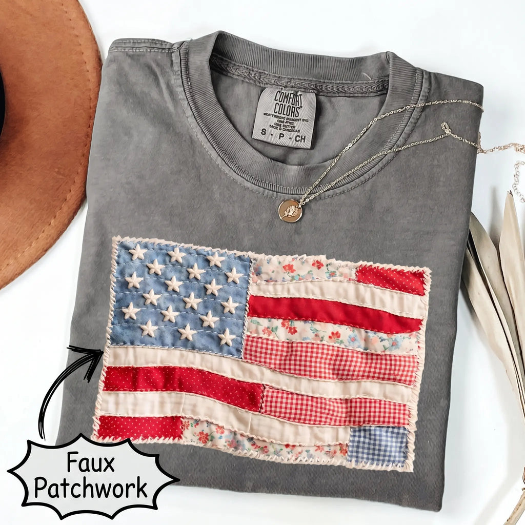 Memorial Day T-shirt American Eagle Independence Day 250 Years 1776 2026 Comfort Colors Retro American Flag Shirt, Faux Patchwork, Digital Print, vinyl ink