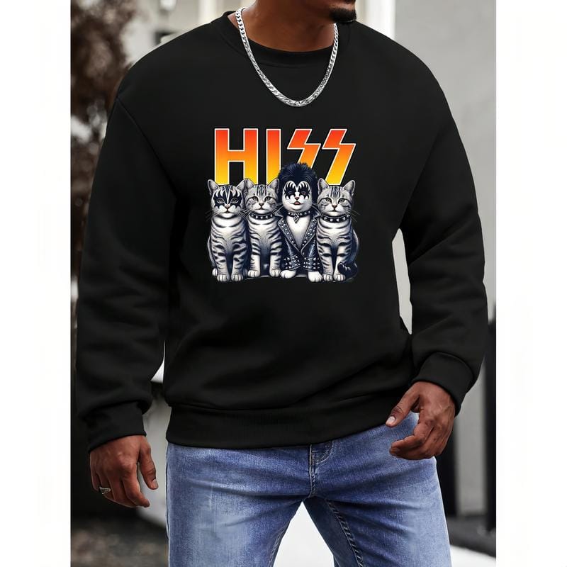 Niedliches T-Shirt mit Katzenmotiv: „Hiss Cats Rock Kittens Kitty Rocking Music Cat Lovers Men T-Shirt“ (Herren, Damen, Unisex, Kurzarm, Freizeit, Grafik) 