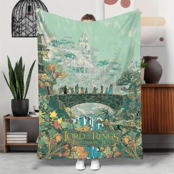 Herr der Ringe Flanelldecke mit Mittelerde-Landschaftsmotiv, ultraweich und warm, ganzjährig bequem, ideal für Sofa, Bett, Sessel oder als Dekoration. Strapazierfähig, maschinenwaschbar und langlebig. Hochwertige, ultraweiche Kuscheldecke.