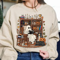 Retro-T-Shirt mit gemütlichem Geistermotiv für Halloween, Sweatshirt mit Adeline-Motiv, Hoodie mit Geistermotiv für die Herbstbibliothek 