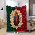 Weiche, lustige Kuscheldecke mit Jungfrau Maria und Rose, Flanelldecke, bequeme Ganzjahresdecke, geeignet zum Nickerchen, Camping, Reisen, farbenfrohes Design mit mexikanischer Flagge, perfektes Geschenk für Freunde und Familie.
