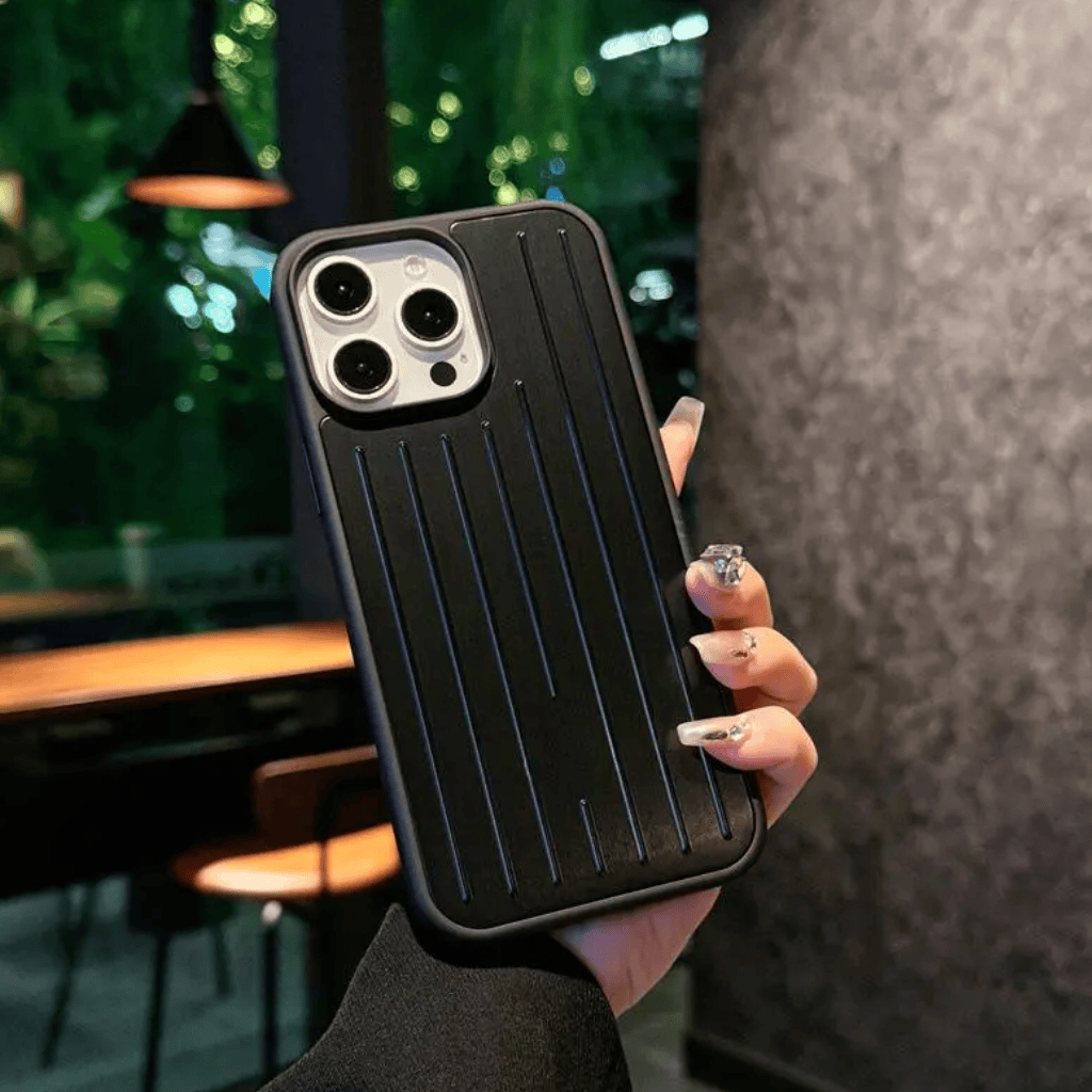 Aluminum Alloy Vertical Lines Phone Case – Premium Shockproof Protective Cover for iPhone 11–17 Series