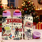 Double-Wall Stainless Steel Vacuum Cup - 19/24/32oz Insulated Mug with Flip Lid, Leak-Proof Skinny Travel Thermal Mug - Retro Horror Graffiti-Print, 12H Hot & 24H Cold Retention