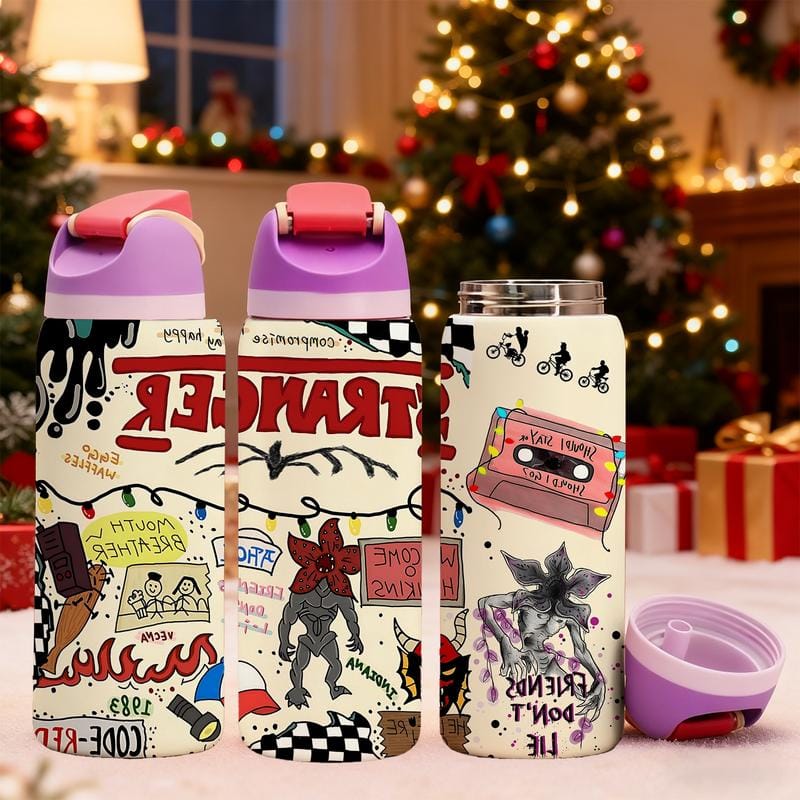 Double-Wall Stainless Steel Vacuum Cup - 19/24/32oz Insulated Mug with Flip Lid, Leak-Proof Skinny Travel Thermal Mug - Retro Horror Graffiti-Print, 12H Hot & 24H Cold Retention
