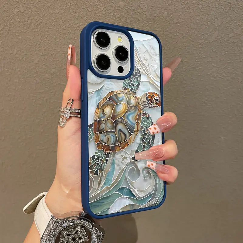 Mosaic Sea Turtle Magnetic Phone Case MagSafe Compatible Anti-Fall Protective Cover for iPhone 11-17 Pro Max Chic Girly Style