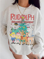 Vintage-Look Rudolph Sweatshirt, Weihnachtspullover mit Rundhalsausschnitt, Retro-Weihnachtspullover, Vintage-Weihnachtspullover, Rudolph das Rentier mit der roten Nase 