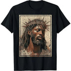 Black Jesus Shirt Face Of Jesus Cross With Crown Of Thorns T-Shirt