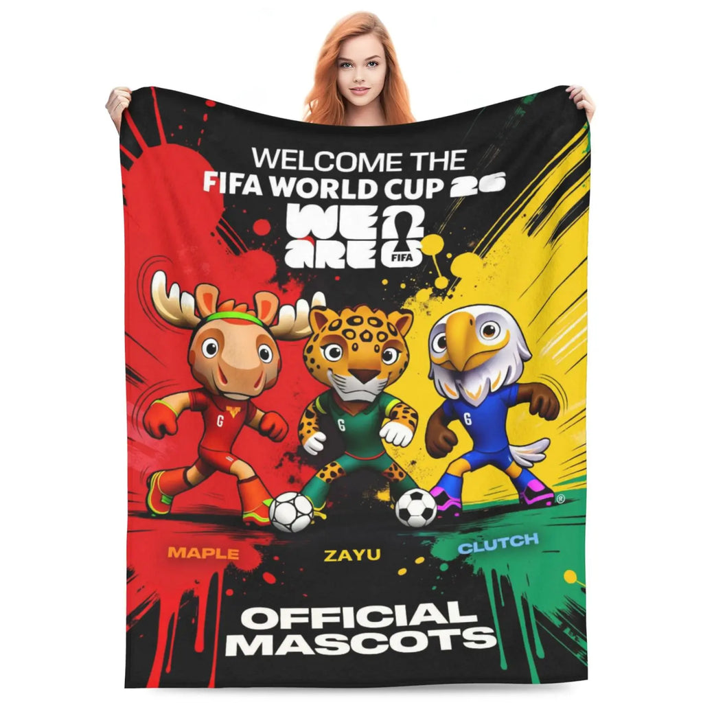 FIFA World Cup 2026 Mascot Fleece Blanket – Clutch, Zayu & Maple Ultra-Soft Soccer Fan Throw for Couch, Bed & Home Decor