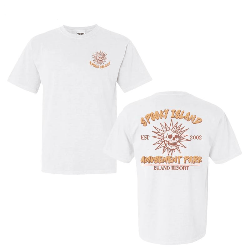 Spooky Island T-Shirt, Retro-Cartoon-Halloween-Film-T-Shirt, Spooky Island Disco-Schädel 