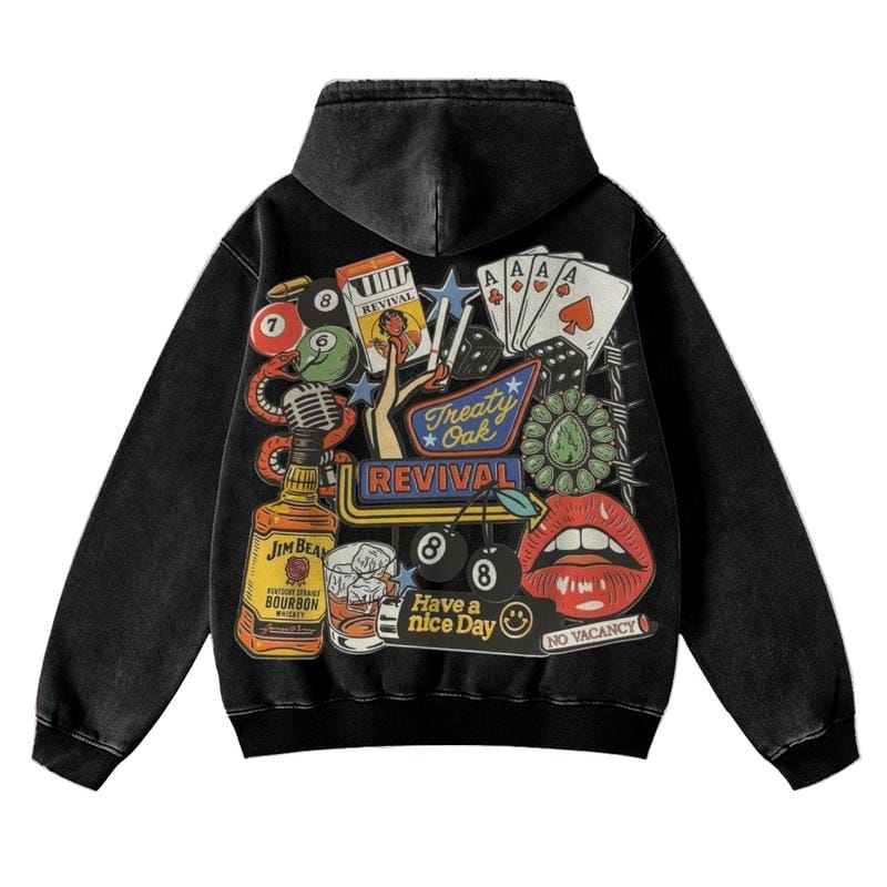 Retro Treaty Oak Revival Western Hoodie, 100 % reine Baumwolle, dick, strapazierfähig, lockere Passform, Vintage-Bar-Cowboy-Grafik, Hoodie für Rockmusik-Fans, Frühling und Herbst 