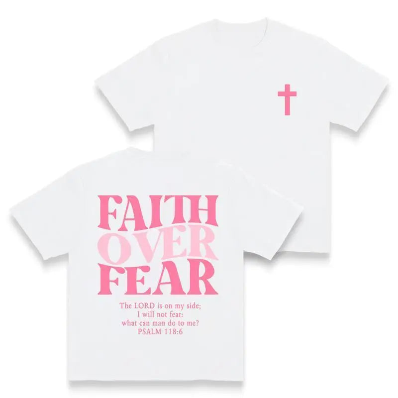 Faith Over Fear Graphic Tees - Vintage Trendy Urban Streetwear for Fashion Lovers - Stylish Casual Gym/Everyday Wear with Minimalist Bold Slogan & Soft Comfort For Women For Men 180G/230G 100% cotton, lightweight and breathable, soft and comfortable