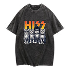 Niedliches T-Shirt mit Katzenmotiv: „Hiss Cats Rock Kittens Kitty Rocking Music Cat Lovers Men T-Shirt“ (Herren, Damen, Unisex, Kurzarm, Freizeit, Grafik) 