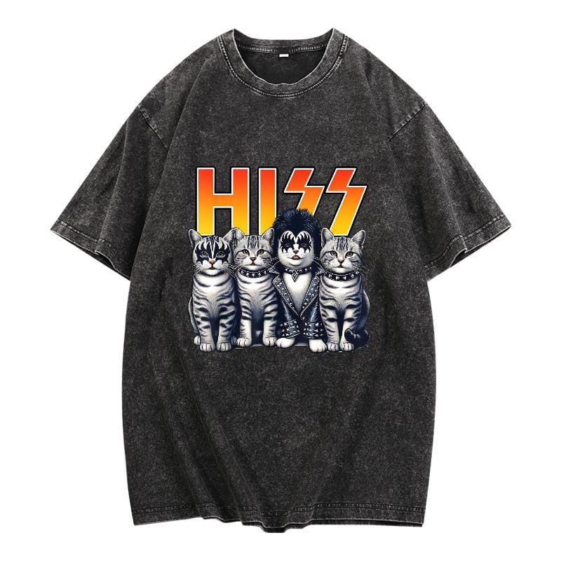 Niedliches T-Shirt mit Katzenmotiv: „Hiss Cats Rock Kittens Kitty Rocking Music Cat Lovers Men T-Shirt“ (Herren, Damen, Unisex, Kurzarm, Freizeit, Grafik) 