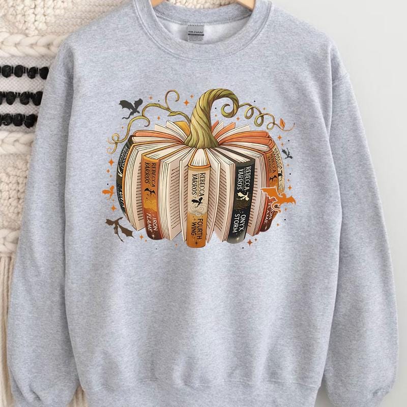 Fourth Wing Buch-Kürbis-Sweatshirt, Halloween-Shirt mit Fourth Wing-Motiv, Geschenkidee für Drachenliebhaber, T-Shirt für Buchliebhaber, Iron Flame Onyx Storm Fan-Shirt 