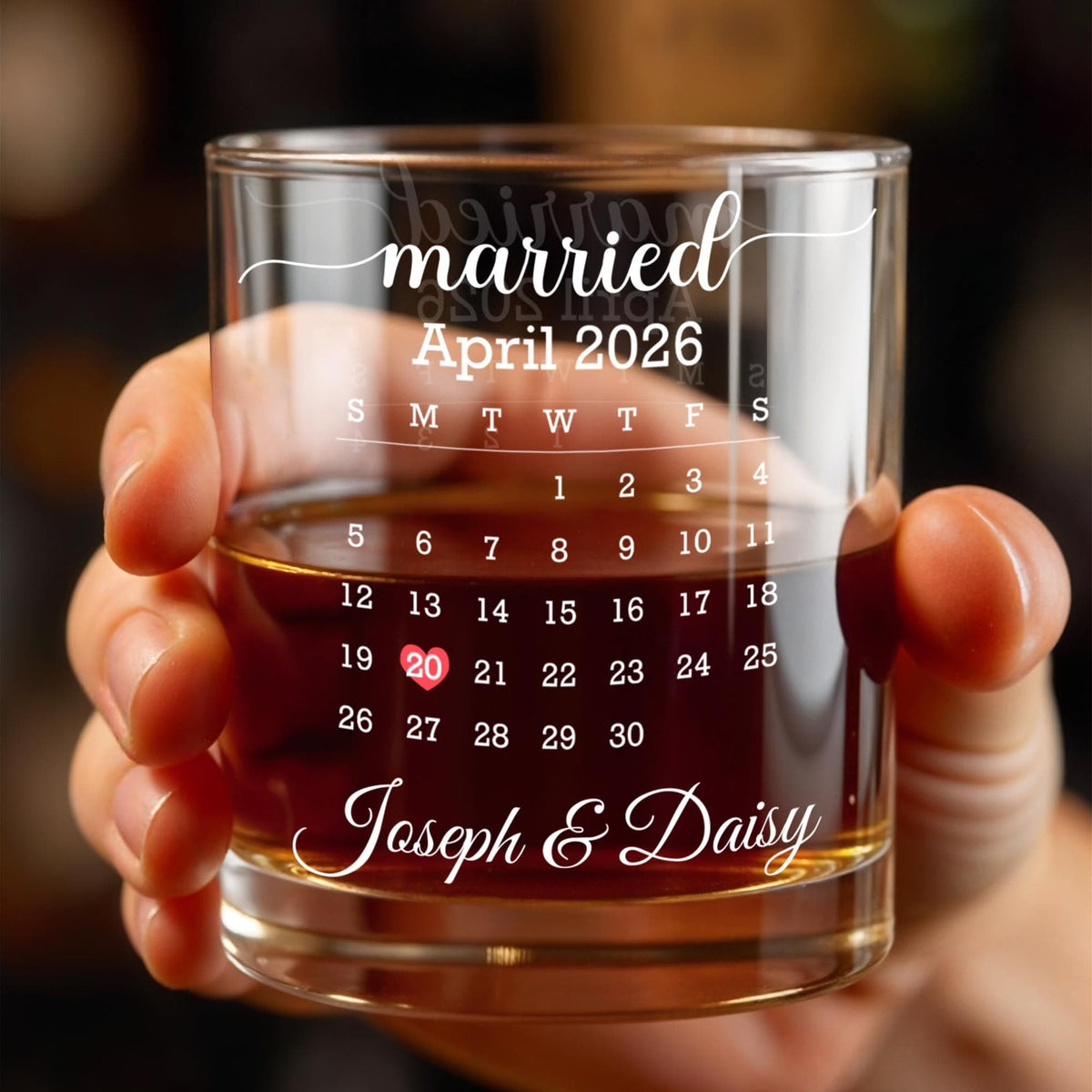 Married Custom Calendar, Personalized Whiskey Glass, Gift for Couples - 6