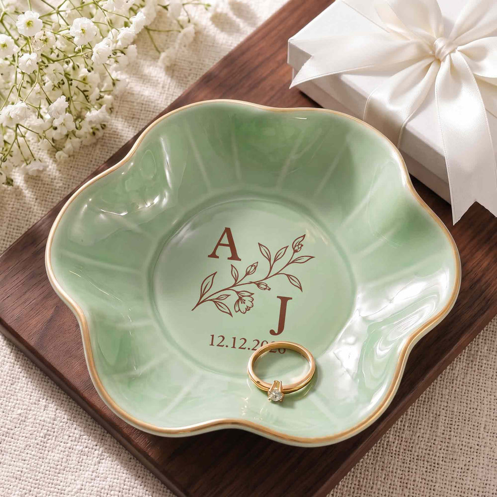 Our Monogram Floral, Personalized Lotus Jewelry Dish, Gift For Couples - 8