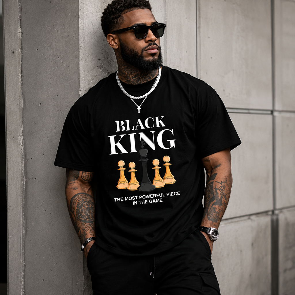 Men's Graphic T-Shirt with 'The Most Powerful Piece' Chess King Print, Breathable 100% Cotton Relaxed Fit Short Sleeve Tee