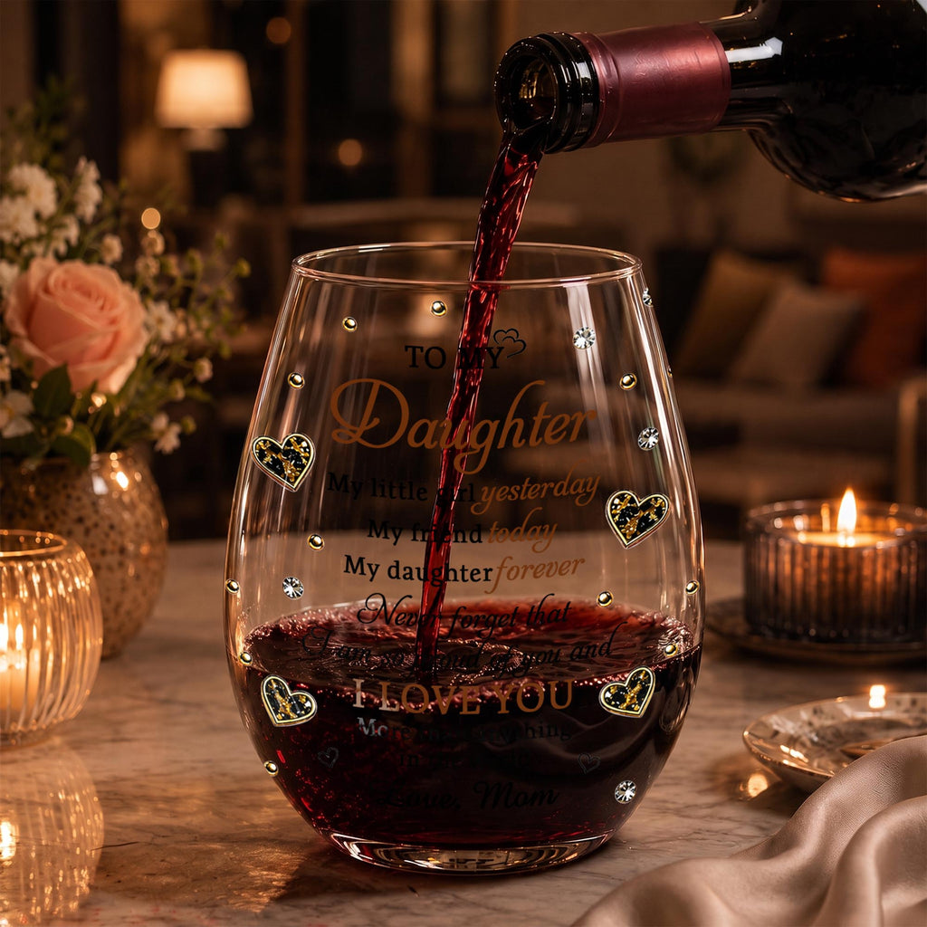 To My Daughter, Personalized Stemless Wine Glass, Gift For Daughter - 4