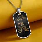 Almagems Custom "To My Grandson" Dog Tag Necklace - Personalized Stainless Steel Military Pendant - Graduation, Birthday Jewelry Gift for Grandson - 7