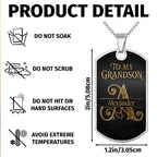 Almagems Custom "To My Grandson" Dog Tag Necklace - Personalized Stainless Steel Military Pendant - Graduation, Birthday Jewelry Gift for Grandson - 8