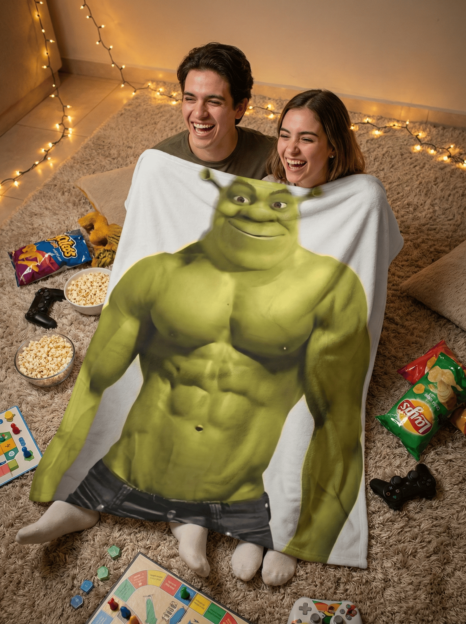 Funny Meme Shrek Muscle Throw Blanket