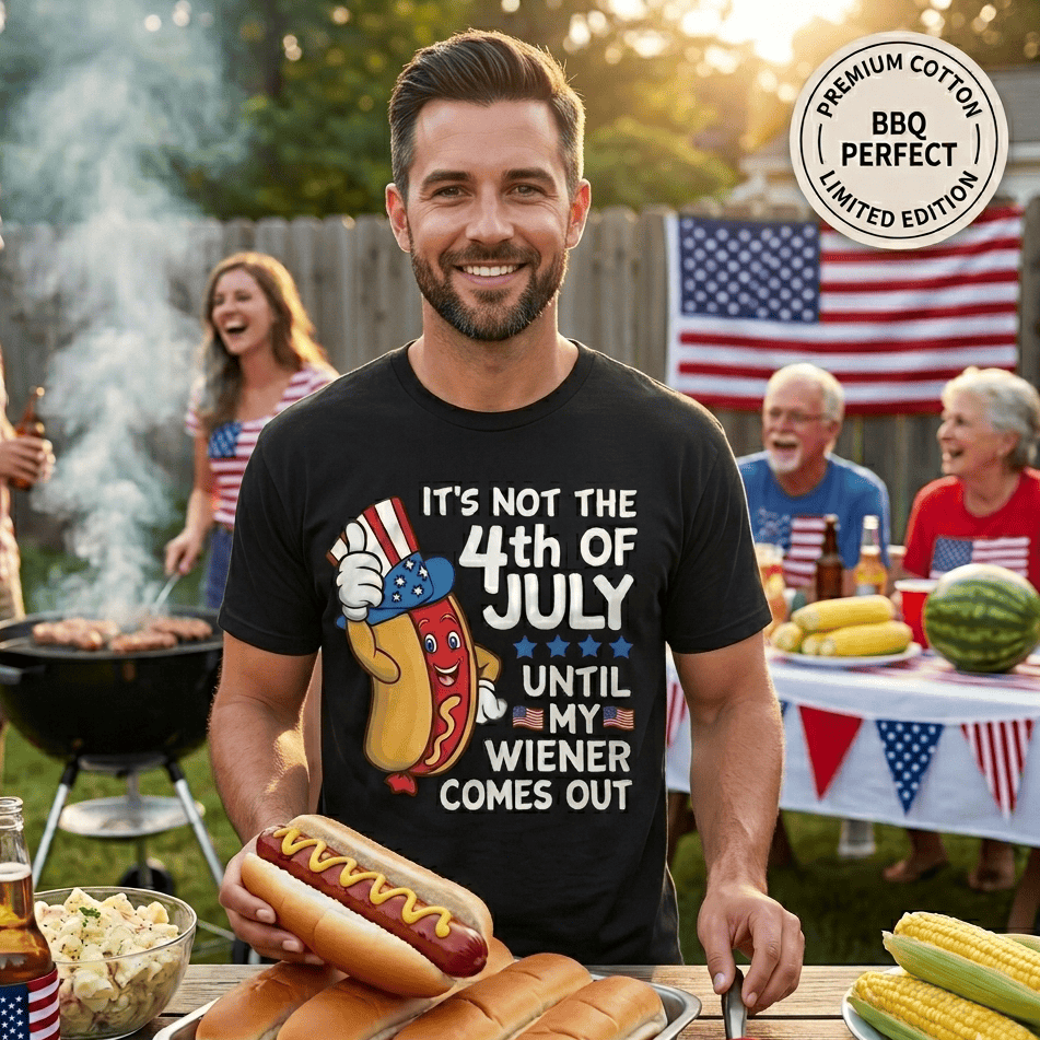 4th of July Funny Wiener T-shirt Partying Grilling Fourth Humor Gift Shirt hot dog bbq Mens offensive Tee Shirt