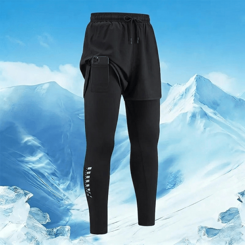 Men's 3-Piece 2-in-1 Running Tights Set - Athletic, Body-Fitting, Multi-Sport Pants with Pockets, Elastic Waistband, Quick-Dry, Breathable, Compression, Sweat-Wicking for Gym, Jogging, Training, Athletic Men's Pants, Body-Fitting Men's Pants