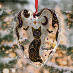 Personalized Black Cat Moon Stars Heart Ornament, Gift For Cat & Halloween Lovers - 3