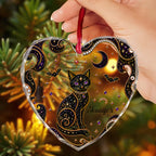 Personalized Black Cat Moon Stars Heart Ornament, Gift For Cat & Halloween Lovers - 4