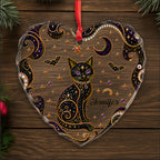 Personalized Black Cat Moon Stars Heart Ornament, Gift For Cat & Halloween Lovers - 6