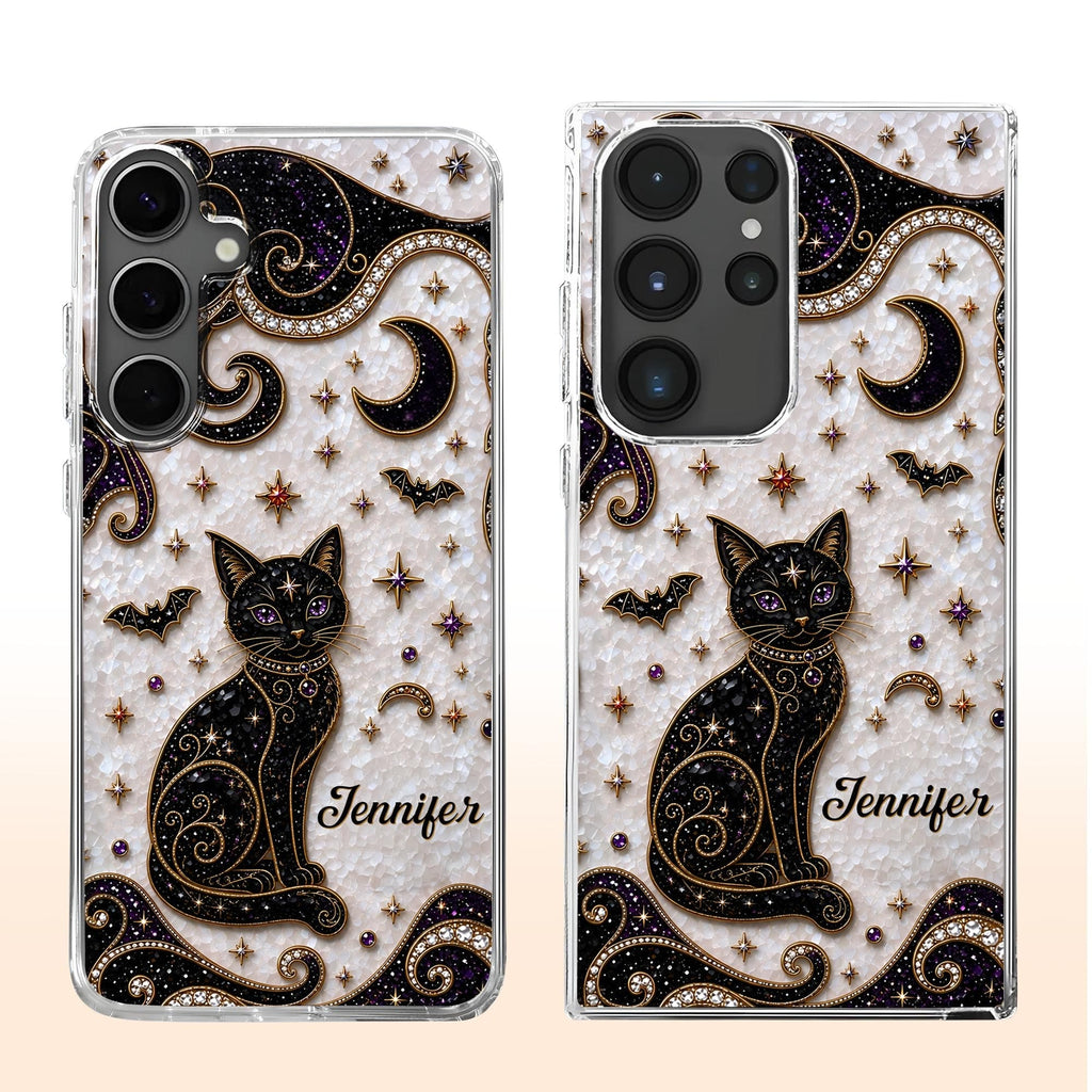 Almagems Custom Mystical Black Cat Mosaic Phone Case - Personalized Clear Slim Protective Cover for iPhone & Samsung - Gift for Cat Lovers - 4