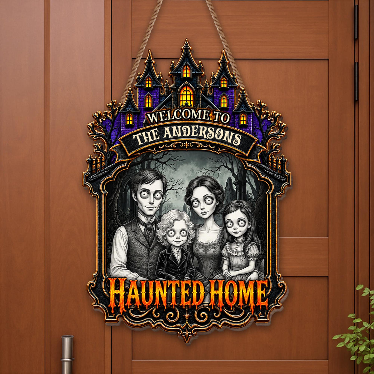 Welcome to Our Haunted Home, Personalized Custom Shaped Wood Sign, Halloween Gift - 4