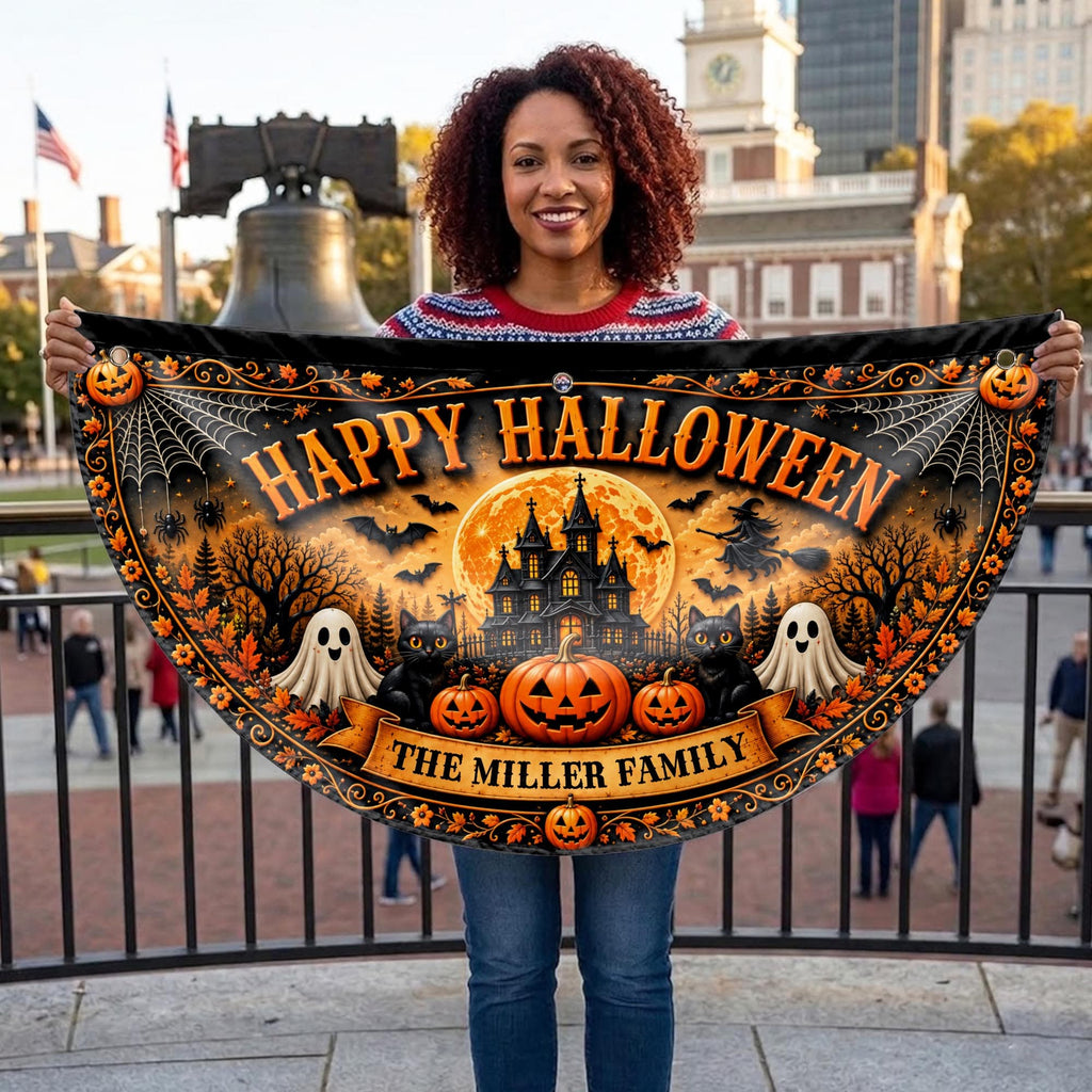 Happy Halloween Our Family, Personalized Fan Flag, Gift For Families - 2