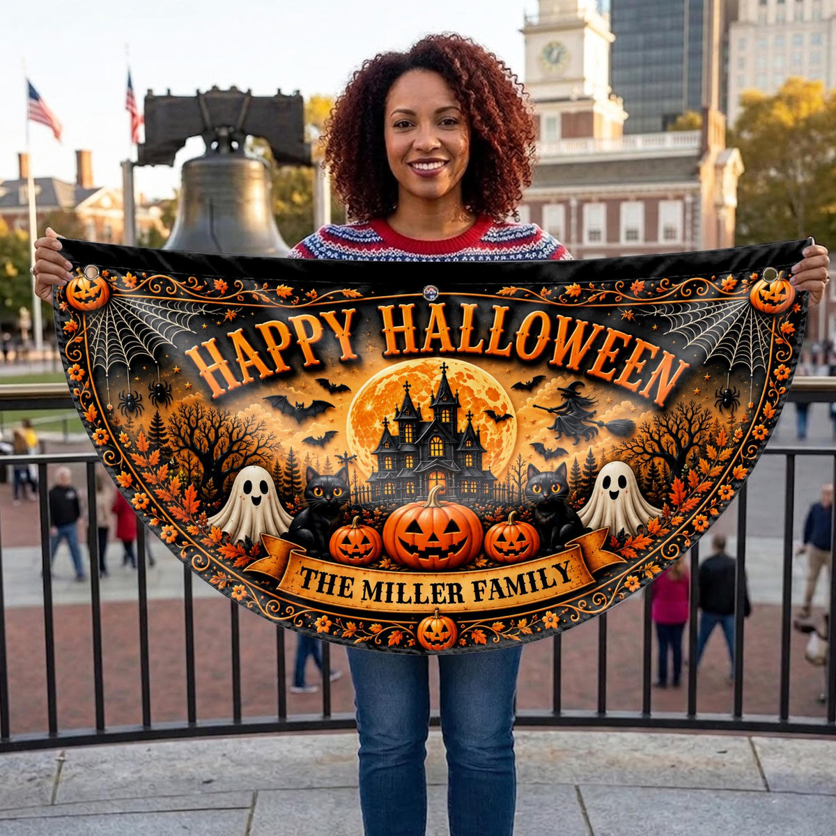 Happy Halloween Our Family, Personalized Fan Flag, Gift For Families - 2