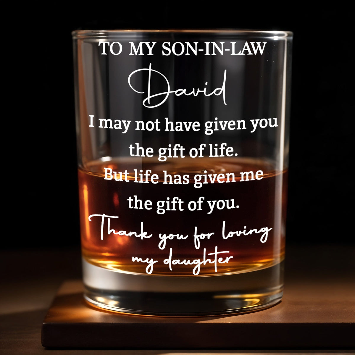 Almagems Personalized "To My Son In Law" Whiskey Glass - Custom 11oz Rocks Glass Cup - Birthday, Wedding, Christmas Gift for Son-in-Law - 1