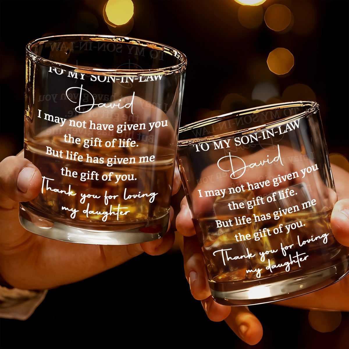 Almagems Personalized "To My Son In Law" Whiskey Glass - Custom 11oz Rocks Glass Cup - Birthday, Wedding, Christmas Gift for Son-in-Law - 3