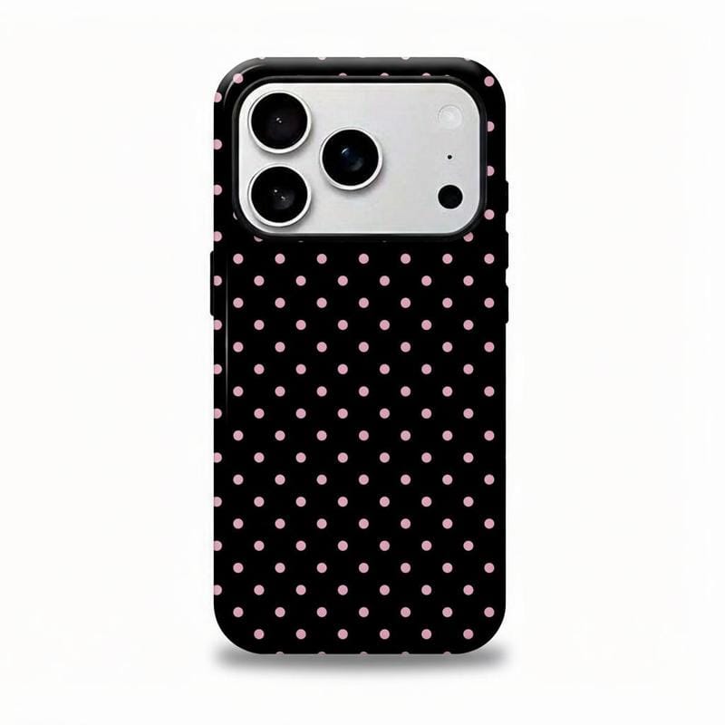 Pink polka dot iPhone case, pink, black
