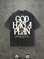 "God Has a Plan" Double-Sided Print Vintage Tee | 230gsm Heavyweight Washed Cotton Christian Streetwear, Unisex Wide-Shoulder Fit, High-Quality Casual Top for Men & Women