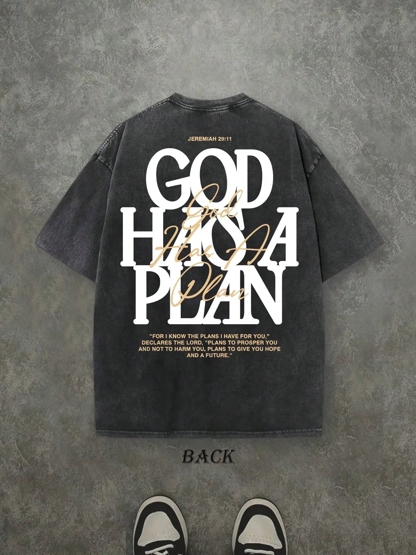 "God Has a Plan" Double-Sided Print Vintage Tee | 230gsm Heavyweight Washed Cotton Christian Streetwear, Unisex Wide-Shoulder Fit, High-Quality Casual Top for Men & Women