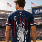 USA Flag Soccer Jersey for Men & Women with Statue of Liberty Graphic V-Neck Athletic Tee