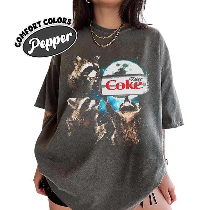 Drei Waschbären Diet Coke Vintage Comfort Color T-Shirts, lustiges Meme Genz Dank Raccoons, Geschenkidee, Unisex-T-Shirt, Herrenunterwäsche Rundhalsausschnitt 